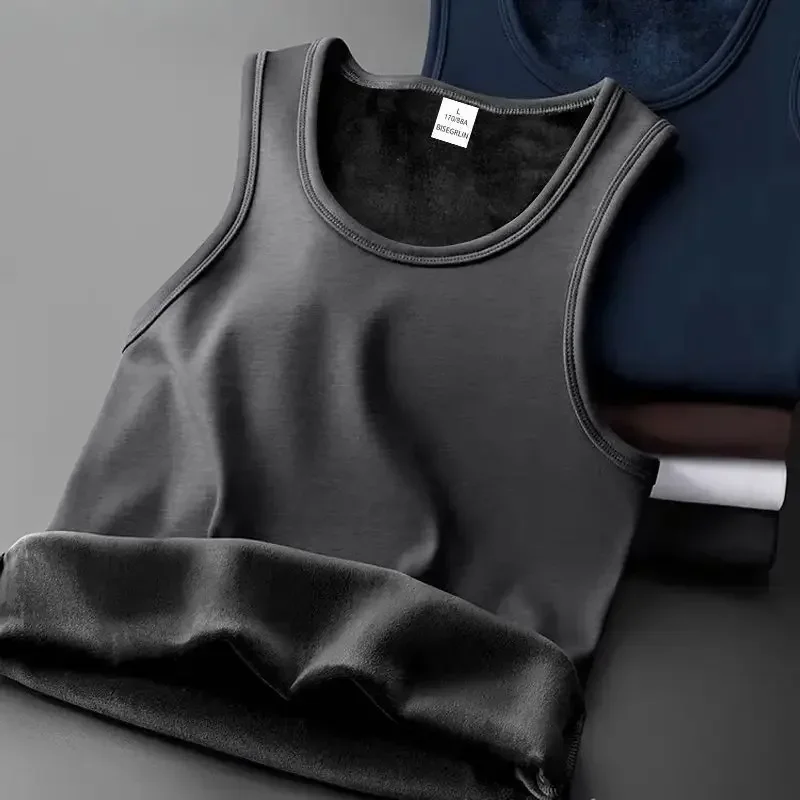 Winter-Thermoweste für Herren in Übergröße, mit Fleece gefüttert, dick, warm, ärmelloses Unterhemd, lässig – Detail 3