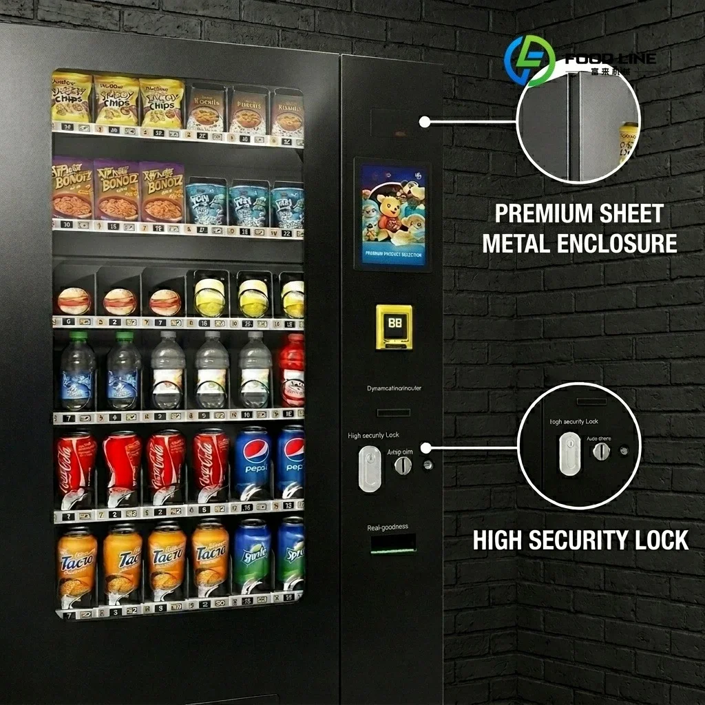 FL Distributeur Automatique Snack Vending Machine Multiple Anti-Theft Features SDK 200-300 Pcs Cooling System Cloud-Based Custom