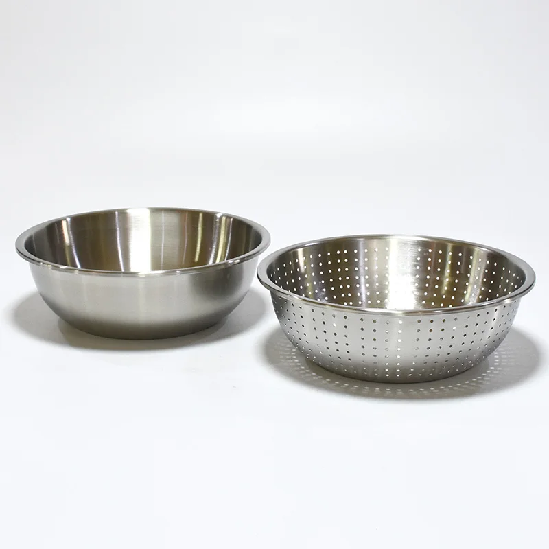 Multi function 2pcs stainless steel colander rice&vegetable fruits strainer washing basin