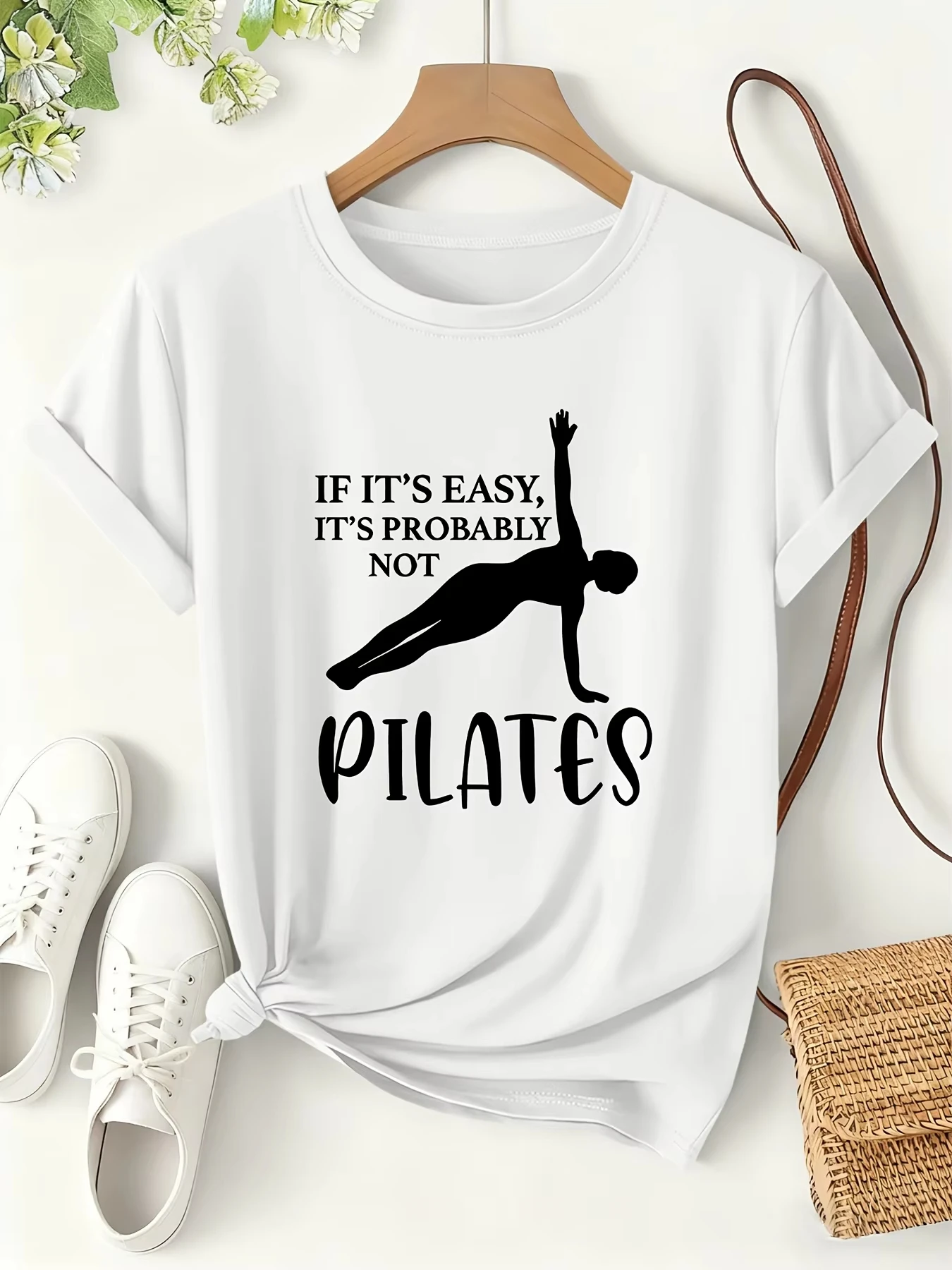 2026 New Pilates T Shirt Women Funny Letter Printed Graphic Tees Summer Short Sleeve O-Neck Loose Tops Workou