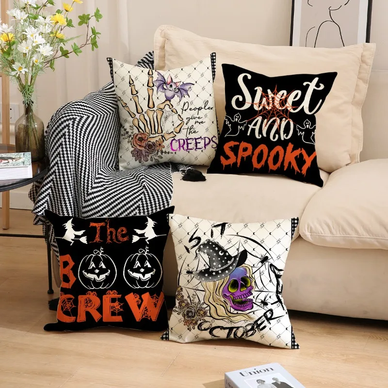 

Halloween Pillow Covers 45x45cm Set of 4,Halloween Party Decorations Ghost Pumpkins Bats Decor Farmhouse Decor for Home Sofa