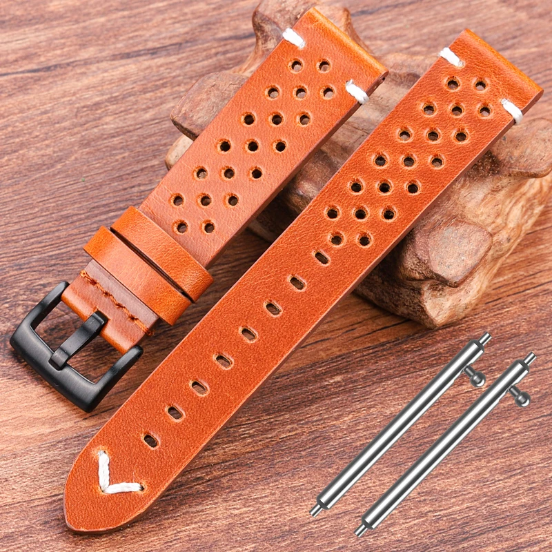 Handmade Watchband 18 20 22 24mm Oil Wax Genuine Leather Strap Women Men 4colors Breathable Watch Band Bracelet Accessories