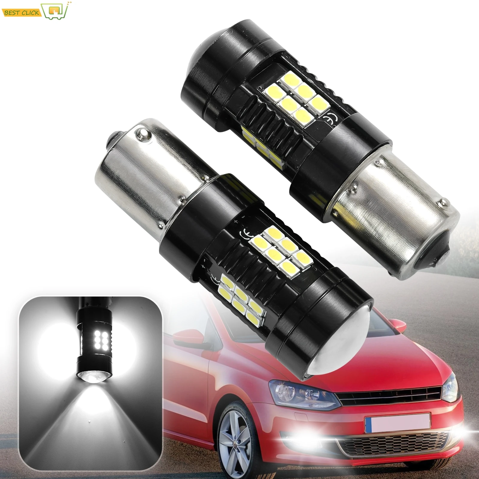 

2Pcs White Canbus P21W 1156 BA15S LED Light Bulb For VW 09-14 Polo Mk5 Gti 6R Passat B7 Skoda LED DRL Daytime Running Light Lamp