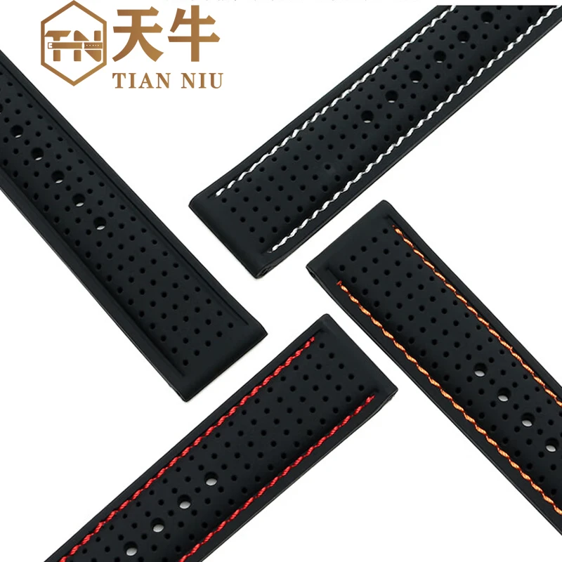 Soft Waterproof Breathable Silicone Sports watchBand 18mm 20mm 22mm 24mm For any watch men\'s  rubber Wrist strap black bracelet