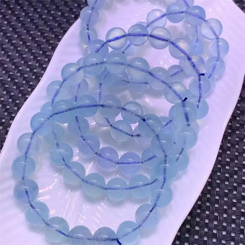 

11.5MM Natural Aquamarine Bracelet Handmade Crystal Jewelry Stretch Bangle Children Birthday Gift 1pcs