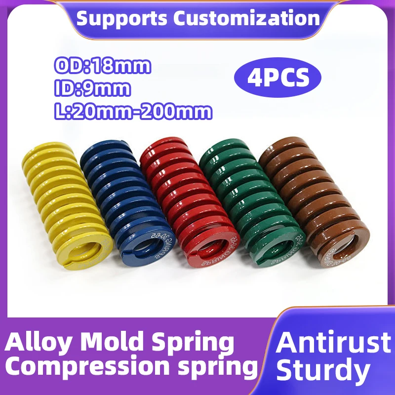 Creamily 4PCS Strong Springs Spiral Stamping Compression Mould Die Spring OD18mm ID9mm Length 20mm-200mm
