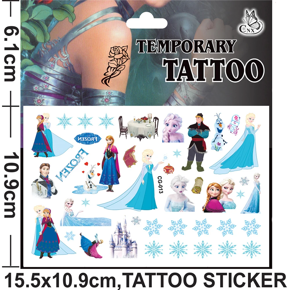 1pcs Movie Frozen Tattoo Stickers Disney Girls Anna Elsa Princess Tattoo Cute Olaf Cartoon Sticker Waterproof Kids Toys Decals