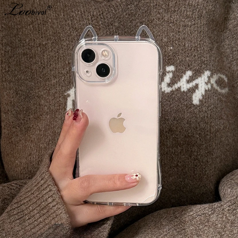 Niedliche Katzenohren Transparente Hülle für iPhone 16 15 14 13 17 Pro Max 17 Air 11 12 X Xr Xs 8 7 Plus Klare Weiche TPU Ultra Slim Schutzhülle
