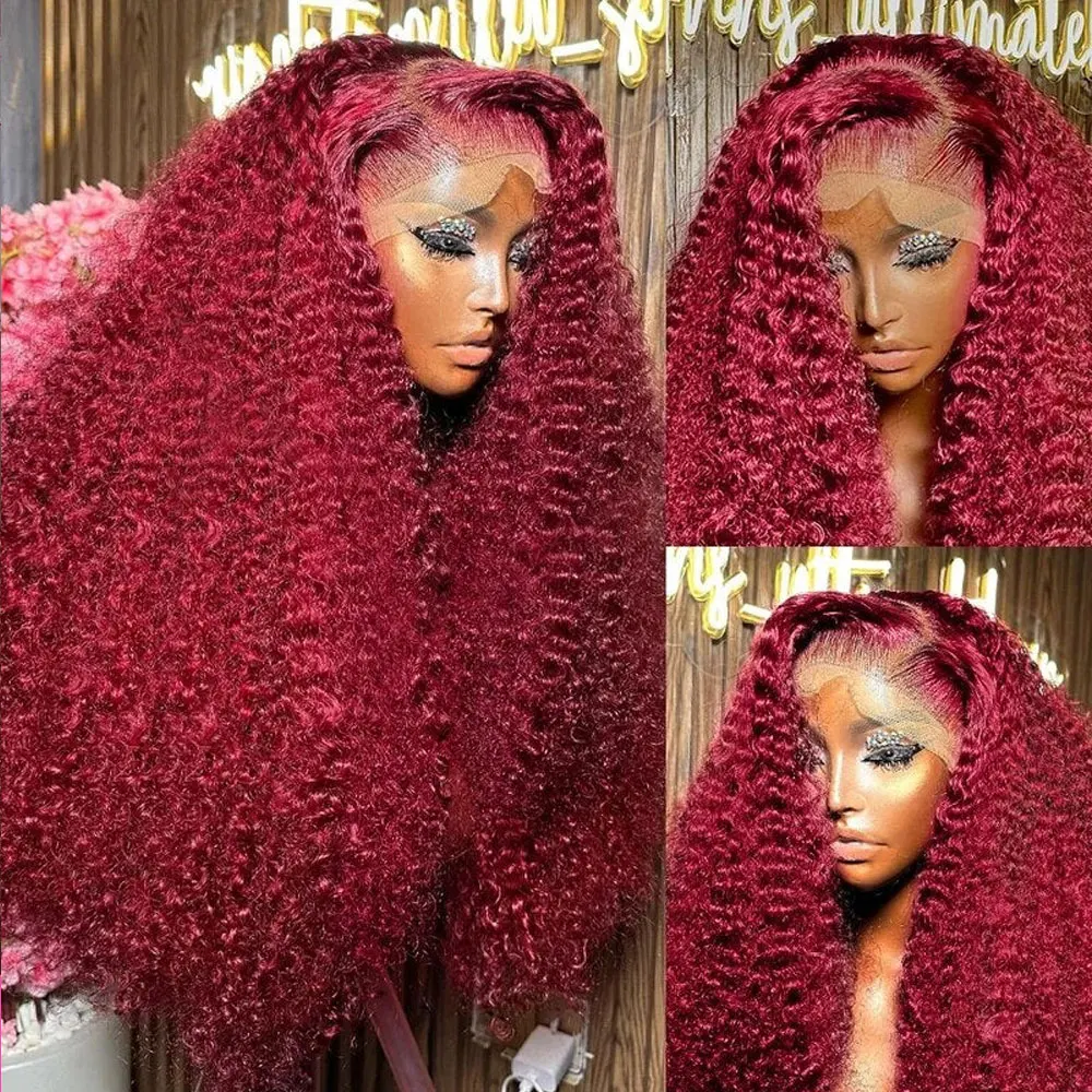 99J Burgundy 250 Density 13x4 HD Lace Front Wigs Human Hair Red Wine 30