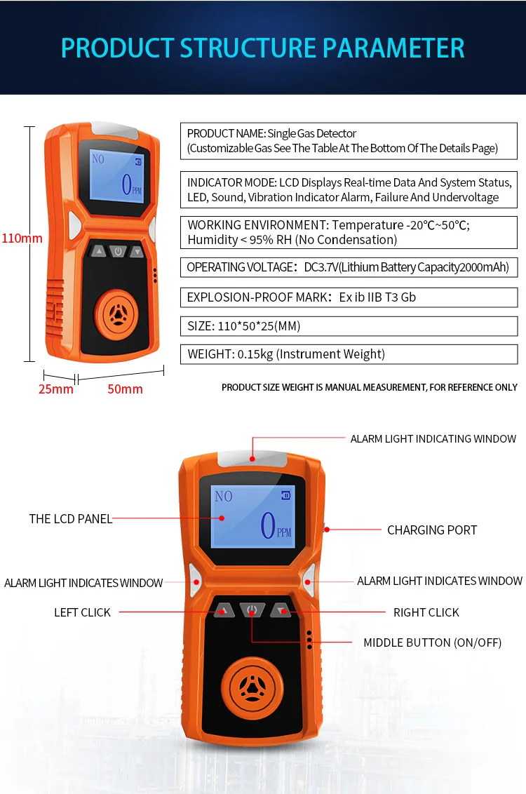 Aikesi Rilevatore di allarme gas singolo Analizzatore di gas portatile Allarme CL2 Rilevatore di gas naturale combustibile