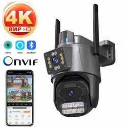 8MP PTZ WiFi Camera with Dual Screen Color Night Vision Outdoor Security IP Camera CCTV Surveillance Camera ICSEE App