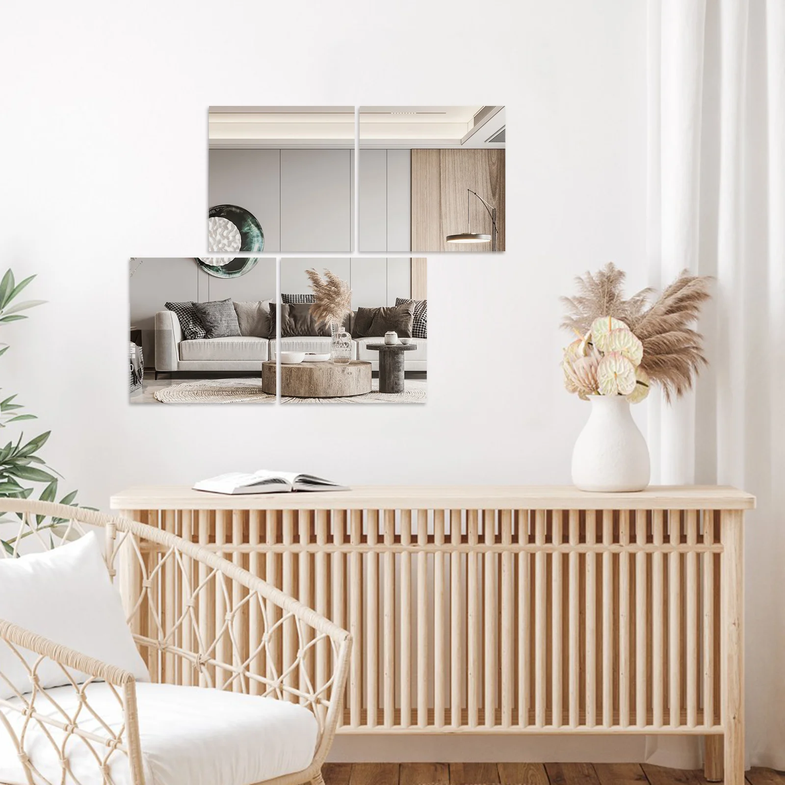 

Square Mirror Wall Sticker Self Adhesive Plastic Mirror Tile Decal Removable for Bedroom Living Room Bathroom Wall Decor