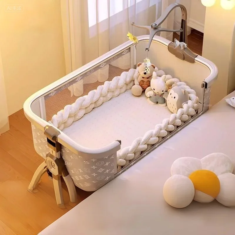 

Metal Crib Movable Cradles Portable Foldable Multi-function Baby Bed for Newborns Splicing Big Bed