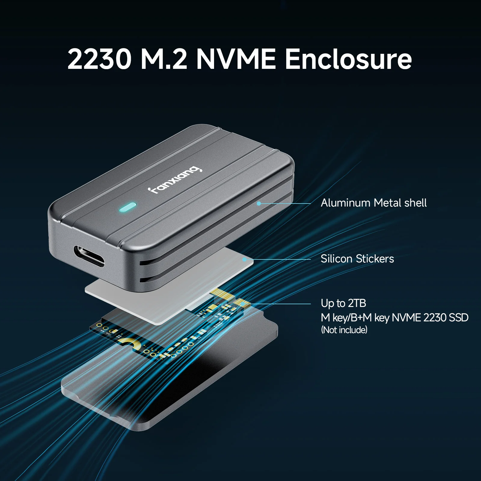 Корпус Fanxiang MP83 USB 3.2 Gen 2 SSD 10 Гбит/с M.2 NVMe PCIe — USB-адаптер/считыватель, поддержка клавиш M, B&M/2230 SSD