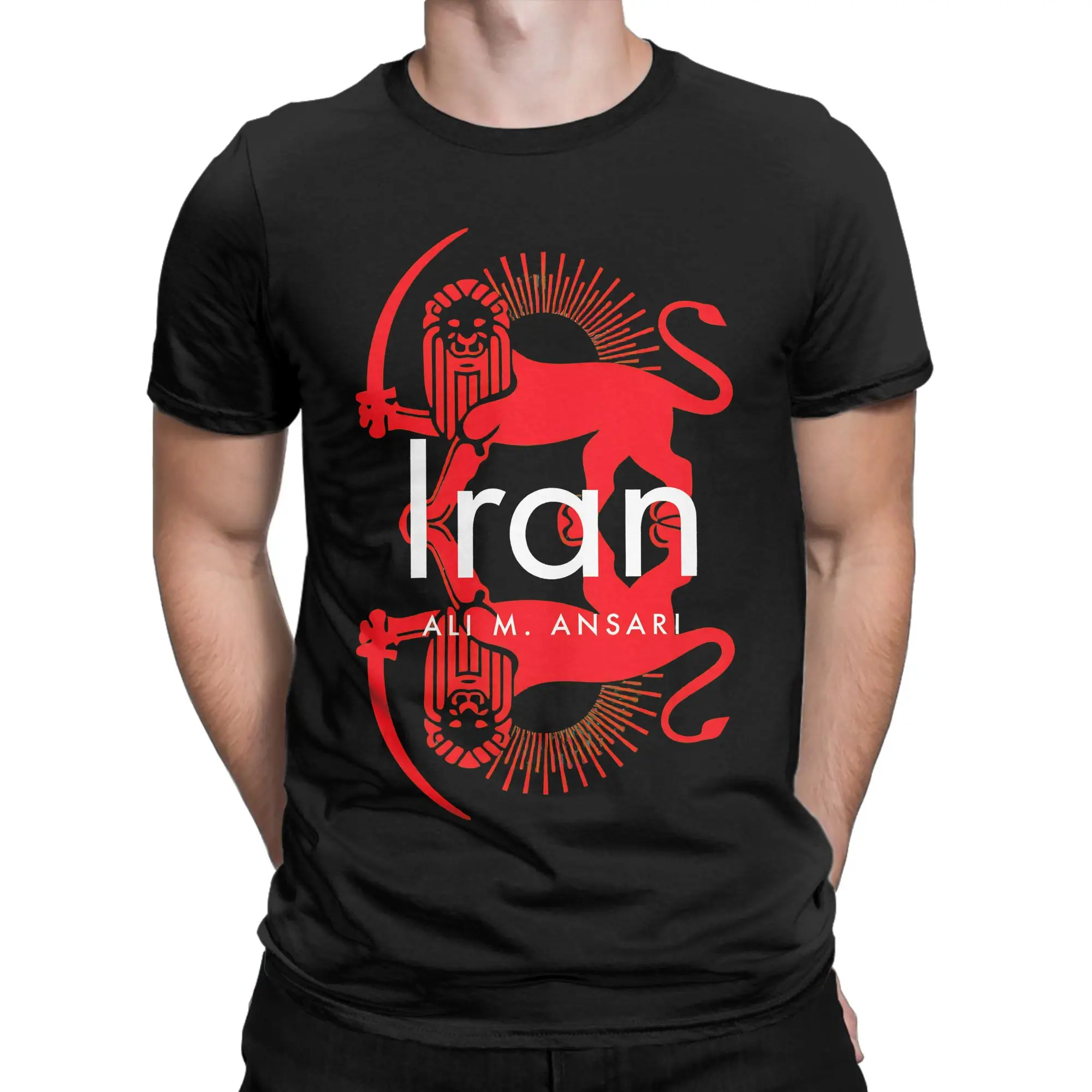 Iran Lion Sun Flag T-Shirts Men  Hipster Cotton Tees Crew Neck Short Sleeve T Shirts Gift Idea Clothes