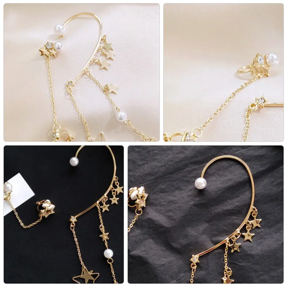 

Pearl Tassel Earrings Exaggerated Stylish Design Long Studs Daily Decor Fashion Jewelry Pearl Ear Clip Elegant Gift Idea