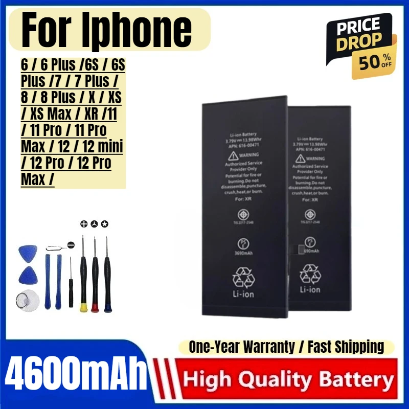 Mobile Phone Battery for Iphone X/11/14/7/8p/xr/12/xs/13  High Capacity Battery High Quality Replacement Battery with Tools