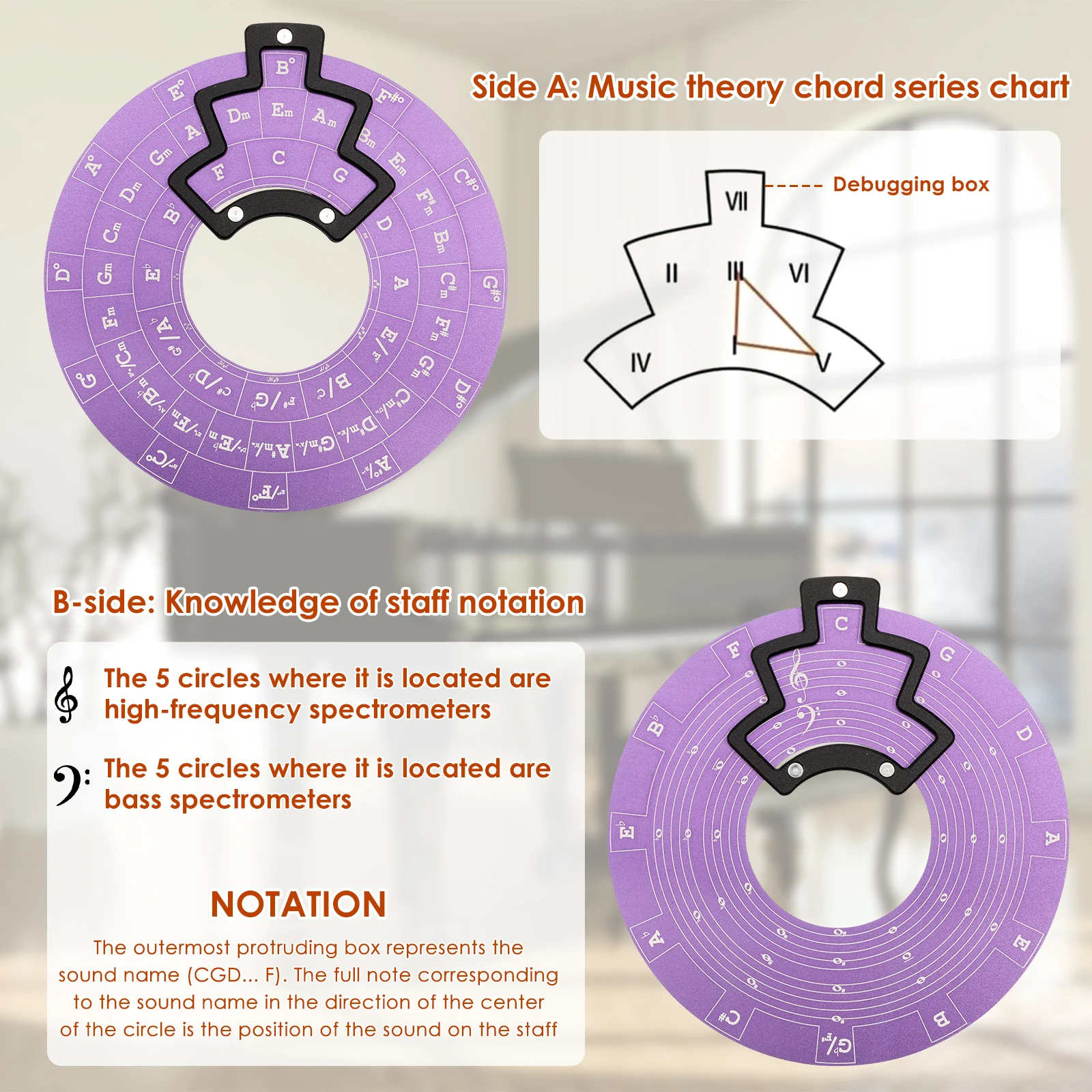 Metal Melody Tool Round Circle of Fifths Wheel Melody Chord Tool Music Theory Disc with Stand Transpose Accessories For Musician - view 3