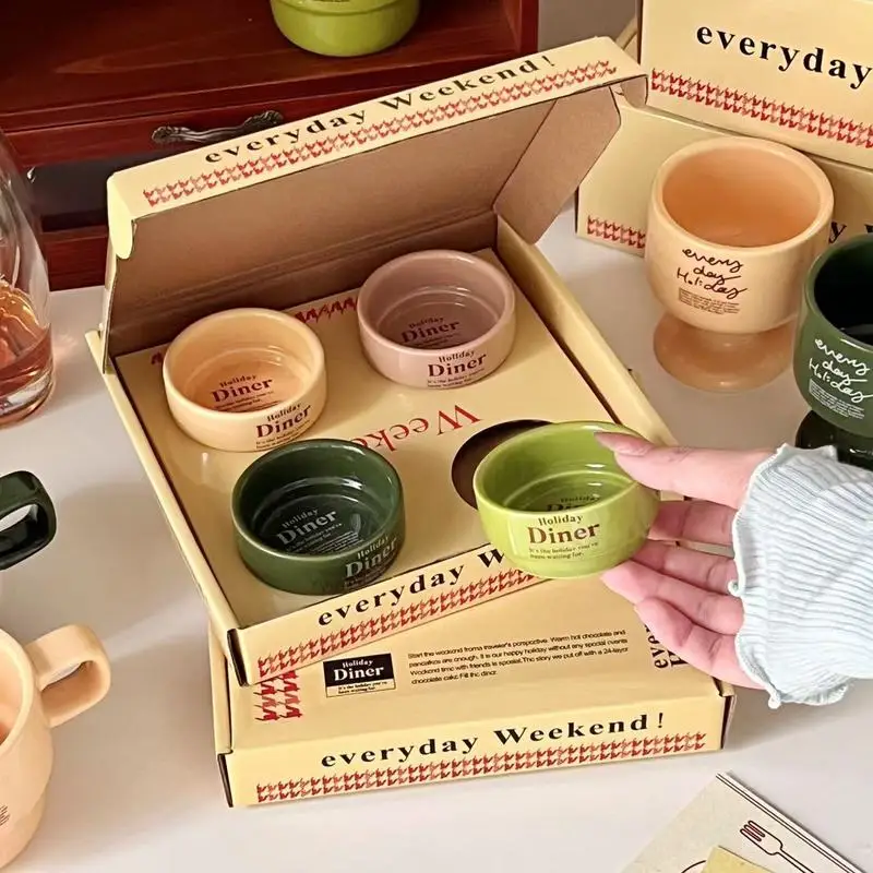 Platos de mantequilla y mermelada de condimentos de cerámica Retro inglés coreano Ins, caja de regalo de alta estética, Mini platillo, decoración del hogar