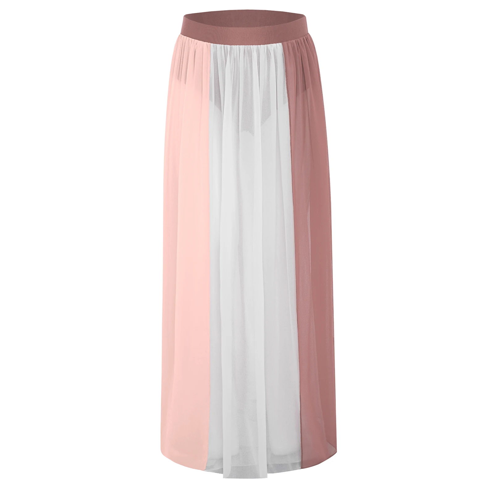 

Girls Flowy Chiffon Skirts for Lyrical Modern Ballet Dance Costume Color Block Mesh Split Long Skirts with Built-in Briefs