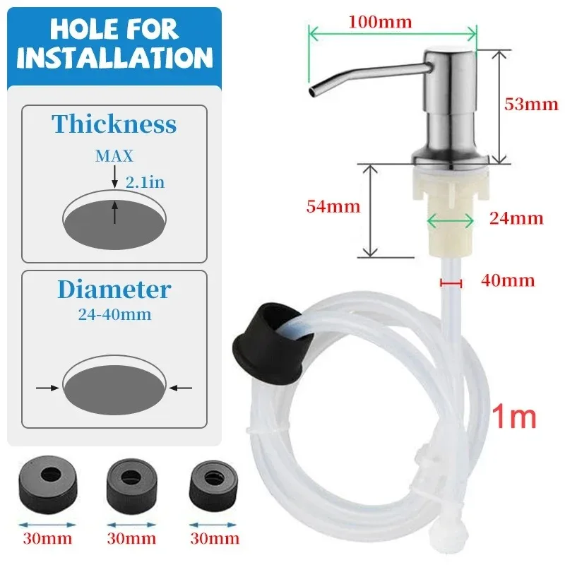 Dispensador de jabón líquido de acero inoxidable para fregadero de cocina, bomba de presión manual, accesorios de Hardware de cocina, 1 piezas