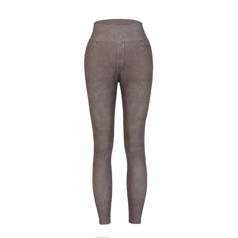 Women\'s Faux Denim Yoga Leggings Fitness Stretch Leggings High Waisted Fashionable Skinny Tights Gym Workout Running Pants
