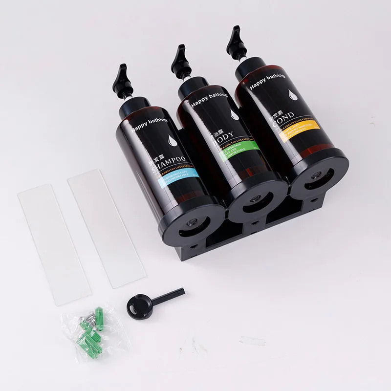 Wall Mounted Manual Soap Dispensers Bathroom Shampoo and Shower Gel Separate Bottles Hotel No Drilling Liquid Dispensers