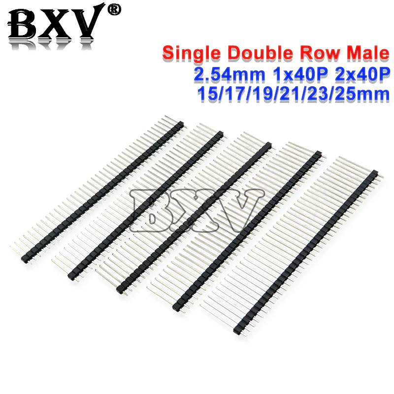 10PCS 40 Pin 1x40 2x40 Single Double Row Male Breakable Pin Header Connector Strip For Arduino Black 2.54MM Length 15MM~25MM