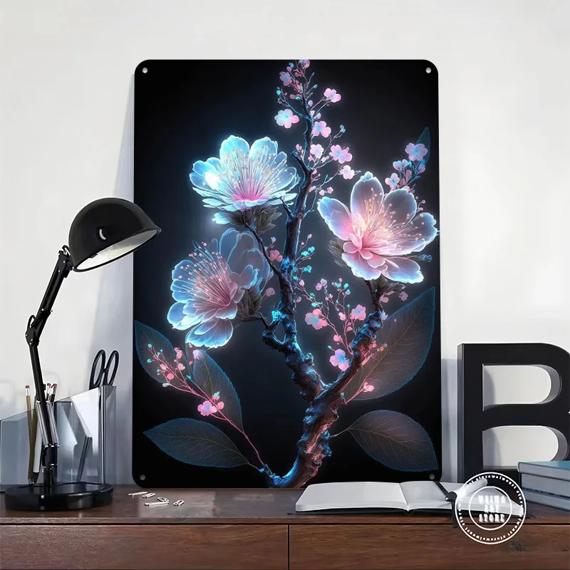 زهر البرقوق زهرة معدنية المشارك القصدير علامات الديكور غرفة نوم زينة علامة معدنية مخصصة للجدار الفن الديكور ديكور المنزل