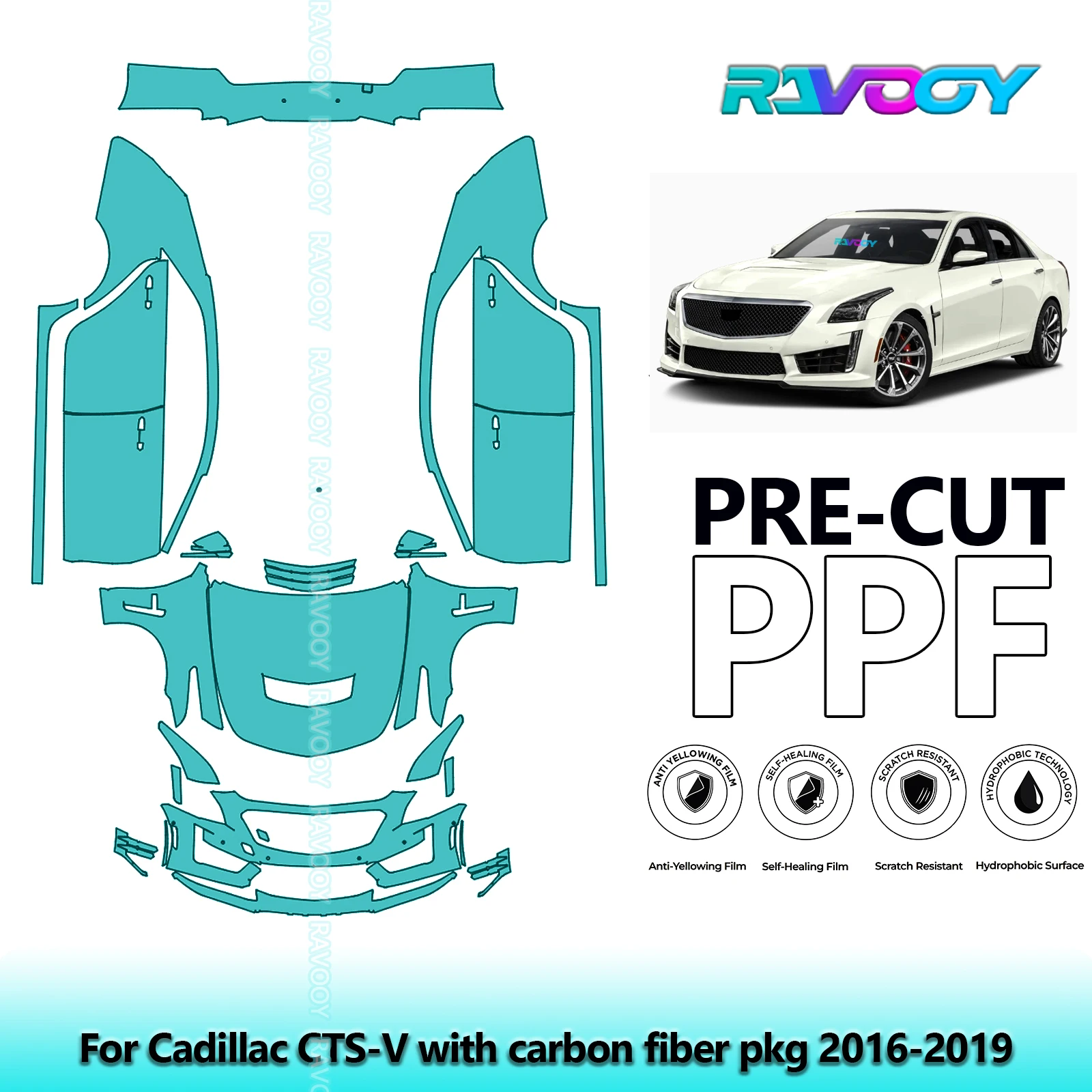 

Car Precut PPF Paint Protection Film Full Vehicle For Cadillac CTS-V with carbon fiber pkg 2016-2019