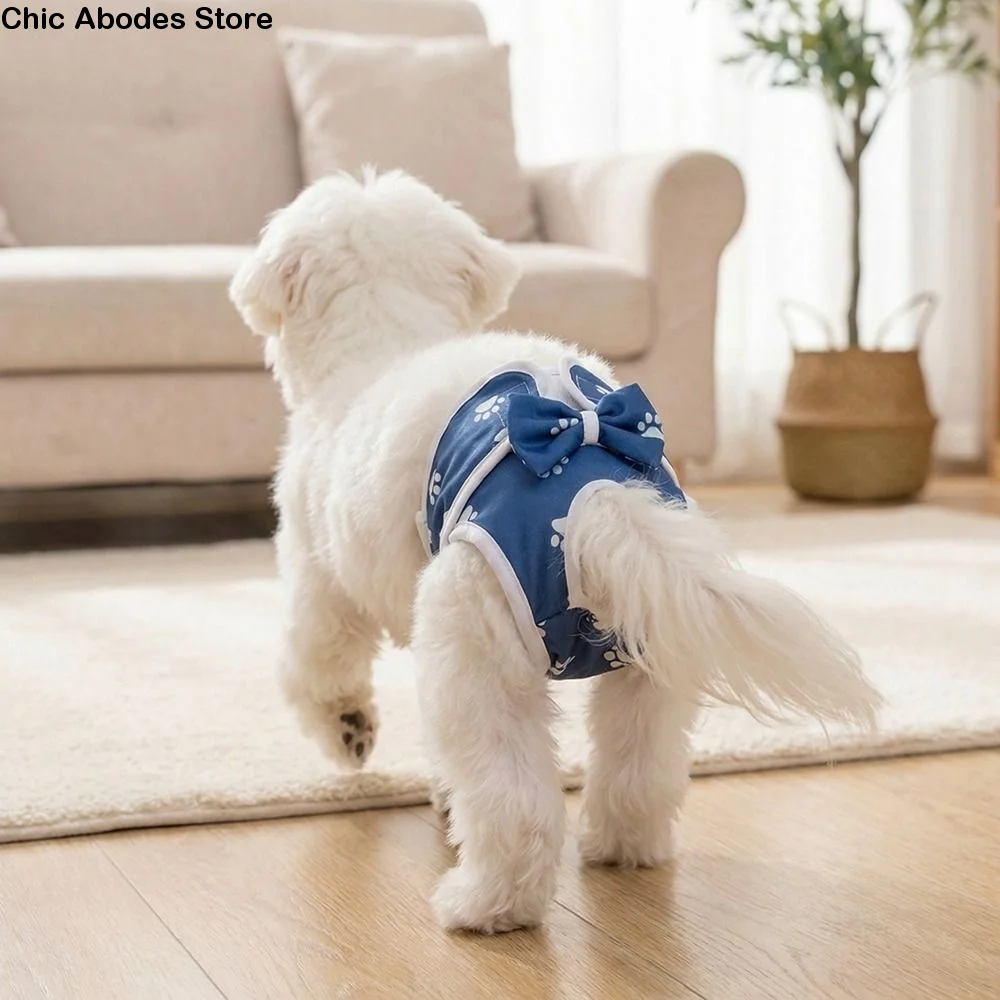 

Washable Dogs Diaper Dog Paw Pattern Adjustable Dog Sanitary Panties Breathable Cozy Dogs Menstruation Pants Indoor Wear