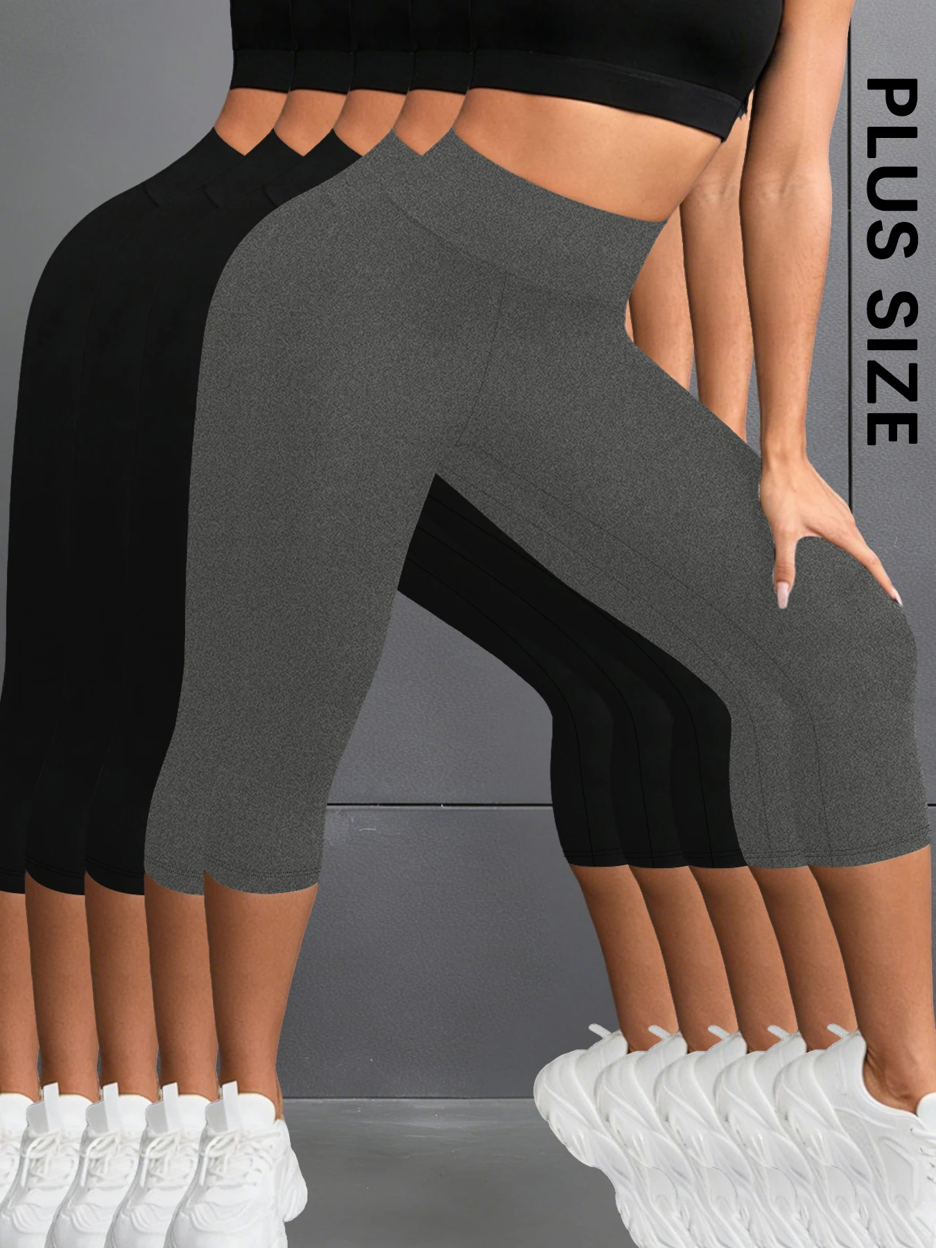 

5 pack Plus Size Leggings for Women Super soft High Waisted Tummy Control Yoga Capri Pants Workout Running Leggings