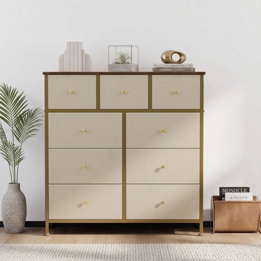 Sweetcrispy 9 Drawer Fabric Dresser For Bedroom, Chest Of Drawer Organizer Storage Cabinet For Closet, Entryway