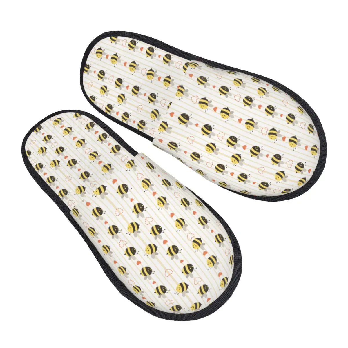 Cute Bees With Heart House Slippers Cozy Warm Memory Foam Fluffy Slipper Custom Print Women Indoor Outdoor Shoes