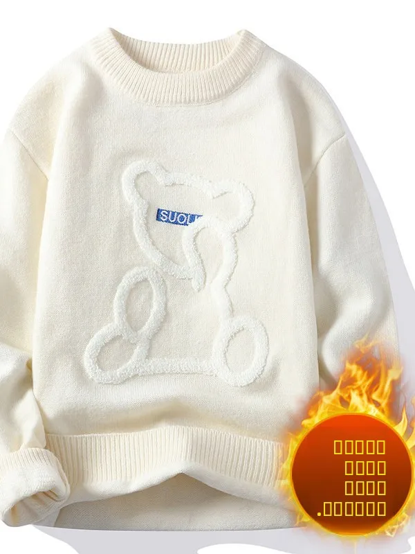 

Korean Sle Fce Lined Thiened Winter Sweater for Boys Teenagers Warm Woolen Knitted Top round Ne Long Sve irt