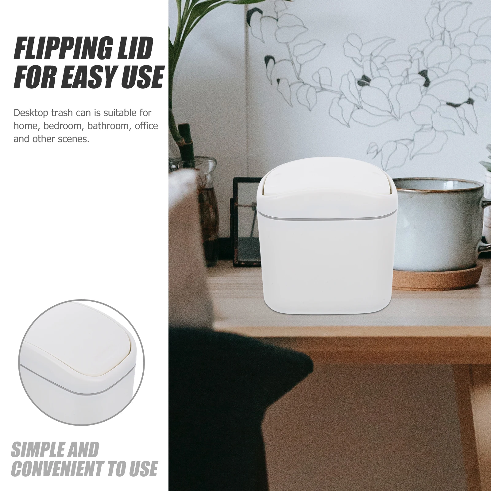 

Flip Trash Can Trashcan for Room Bedroom Garbage Office Wastebasket Tabletop Small
