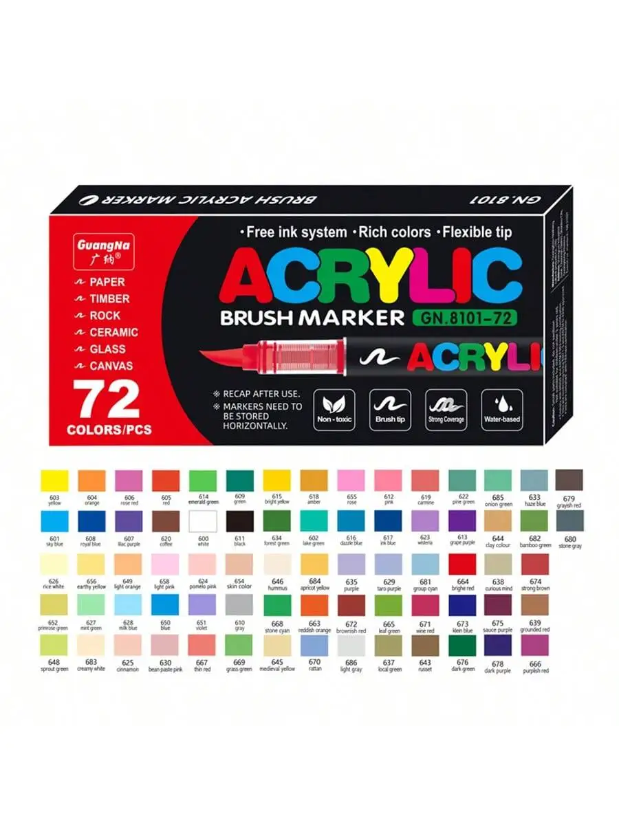 GuangNa 12/24/72/168/288 Kleuren Acrylverfmarkers, Zachte Penseel Studenten Graffiti Schilderstiftenset, Festival Cadeau DIY Markers