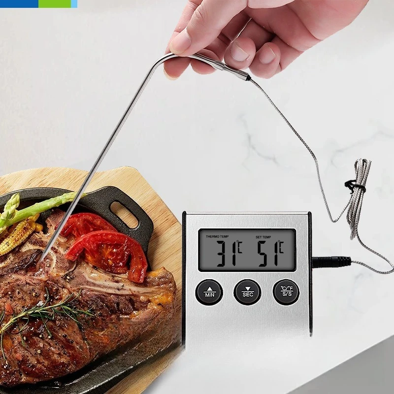 Digital Food Probe Thermometer Metal Shell Countdown Alarm Cooking Oil Temperature Detector