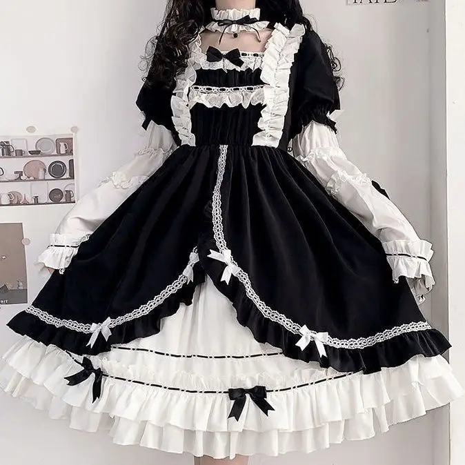 2025 Vestido vintage Lolita para menina com mangas removíveis