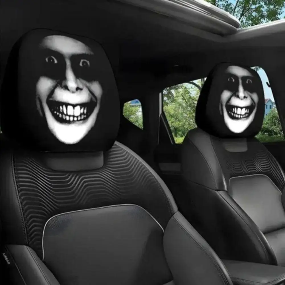 Print Car Headrest Cover 2025 Halloween Universal Black Decoration Big-eye Car Seat Headrest Anti Dust Cover