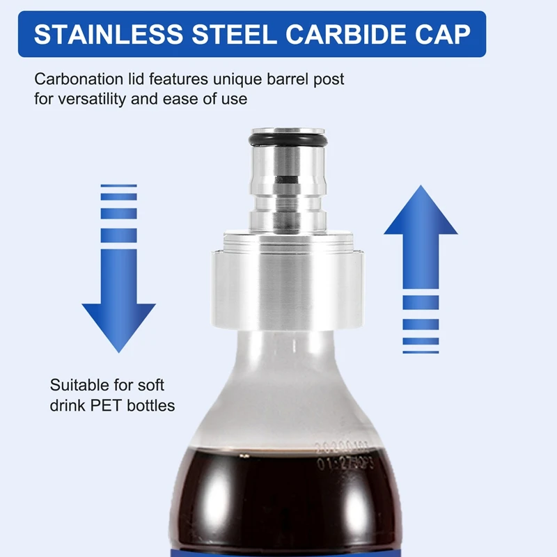 2Pcs/Lot 304 Stainless Steel Carbonation Cap 5/16 Inch Barb, Ball Lock Type, Fit Soft Drink PET Bottles, Homebrew Kegging