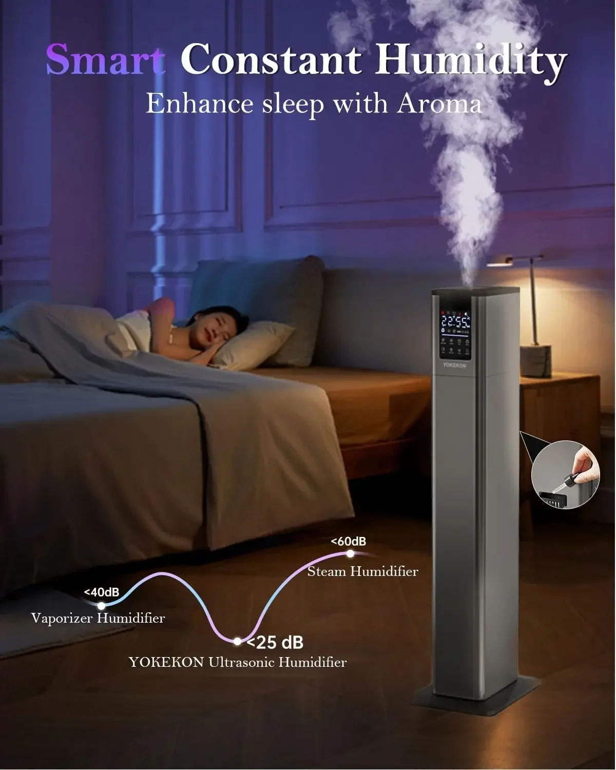 Humidificador de niebla fría y cálida para habitación grande, humidificadores para toda la casa de 3,4 gal para el dormitorio del hogar, 1000 pies cuadrados, llenado superior, 3 modos de niebla, 12 horas