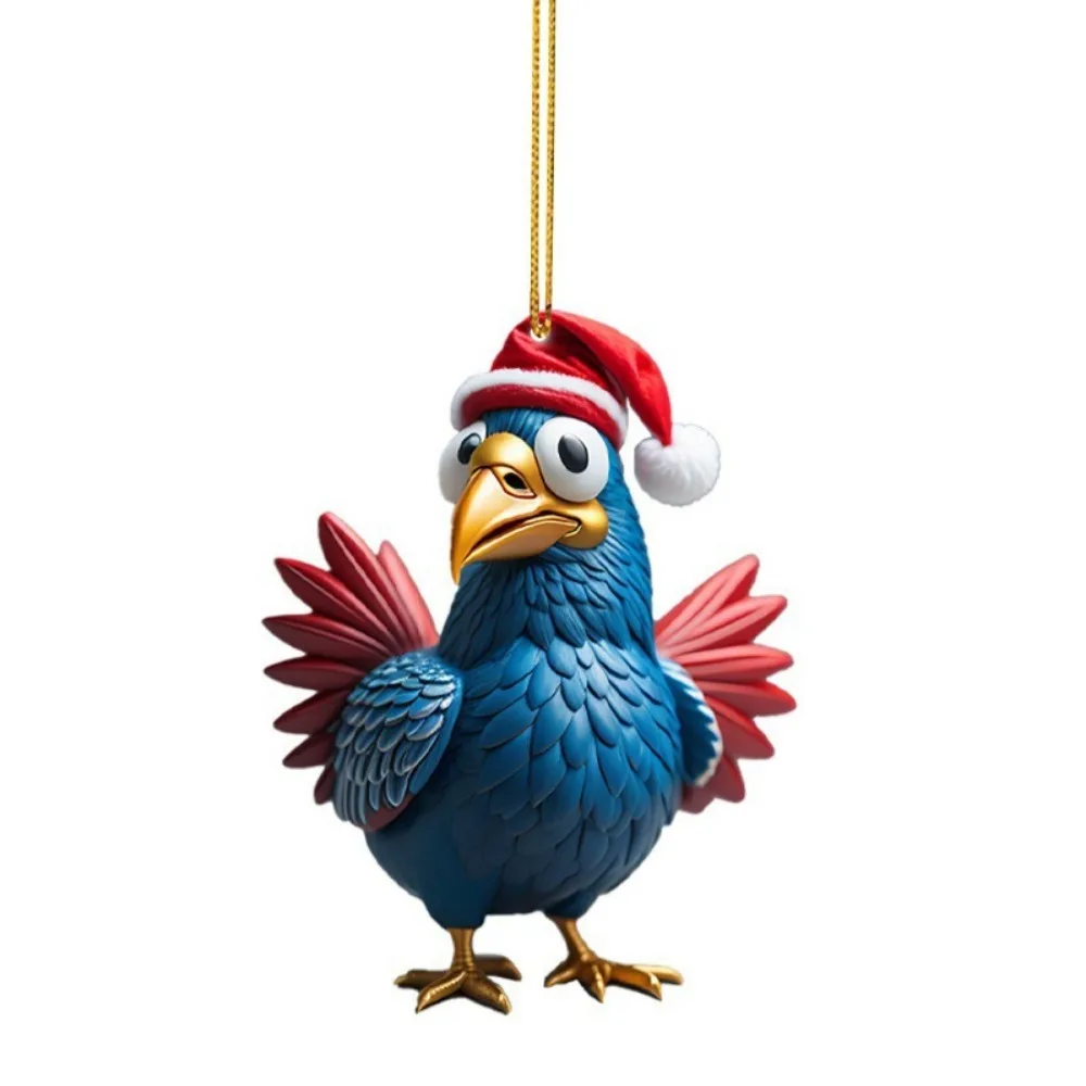 

Creative 2D Flat Rooster Pendant Cute Acrylic Christmas Rooster Ornament Cartoon Car Chicken Pendants Home Decor