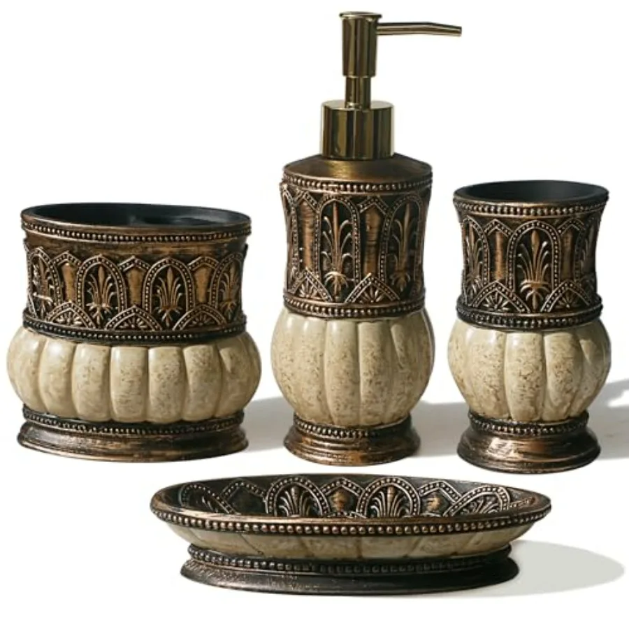 

Набор аксессуаров для ванной Pumkins в ретро-стиле: 1 стакан, 1 держатель для зубных щеток, 1 мыльница, 1 дозатор для мыла. Декор для домашней столешницы.