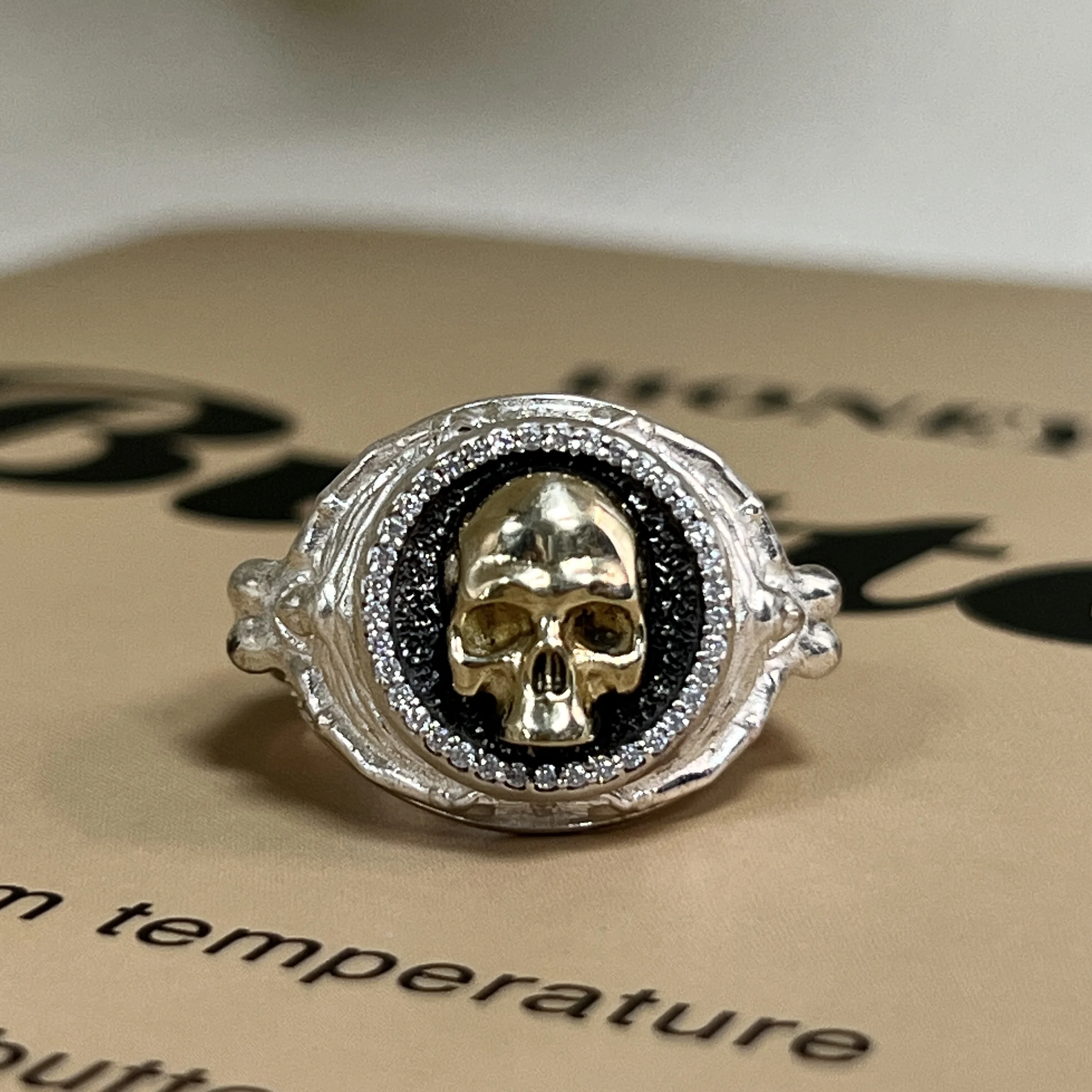 S925 sterling silver/copper vintage men's fashion and powerful skull European distressed ring for the index finger