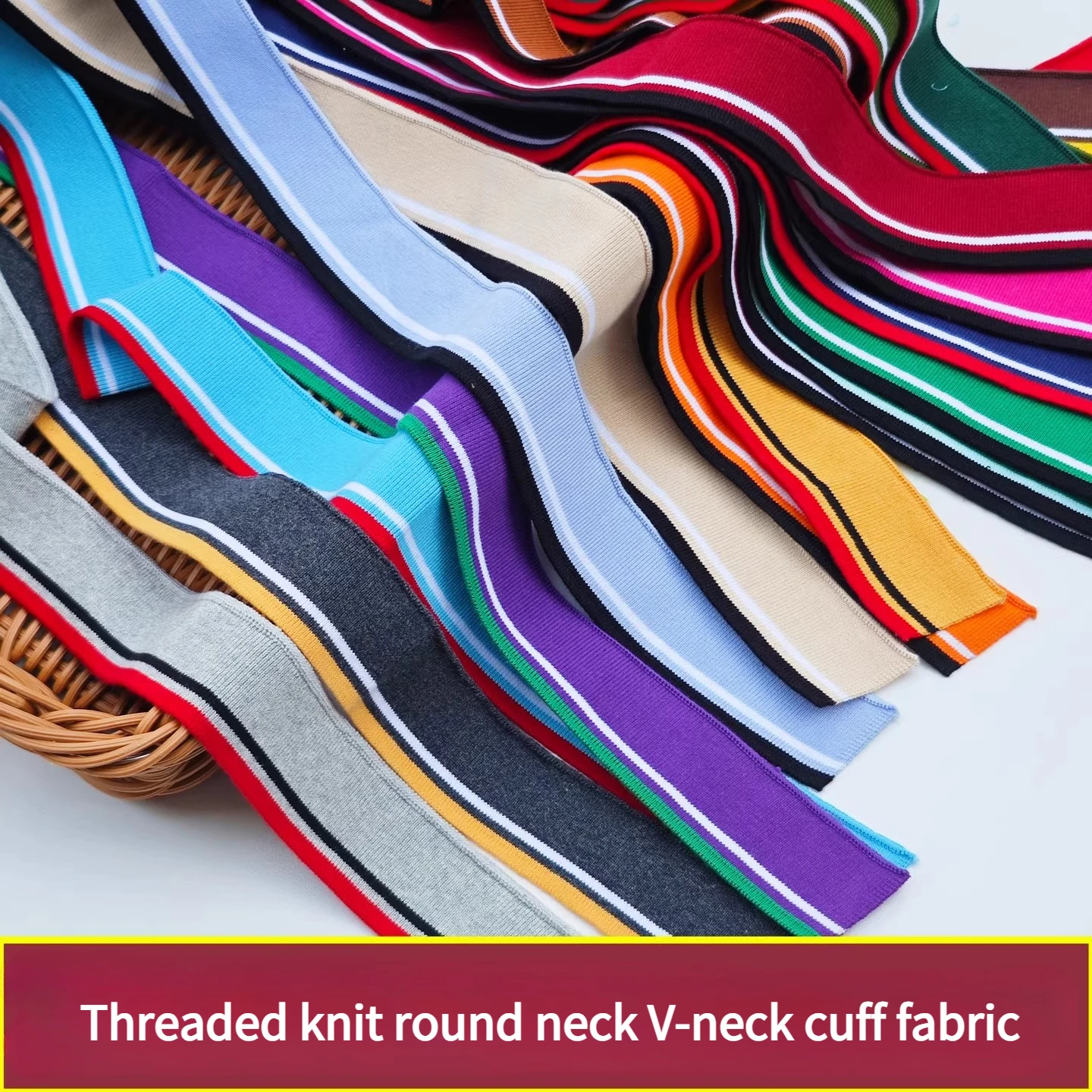 Thin Collar T-Shirt Crew Neck V-Leader Mouth Decorative Striped Thread Single Layer Clothing Fabric Elastic DIY Closure