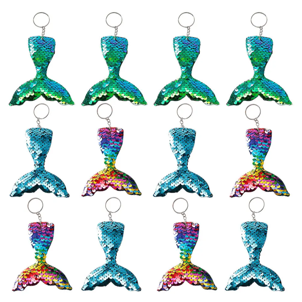 Shiny Sequins Mermaid Keyring Set 3 Colors Fashionable Tail Pendant for Bag Cell Phone Car Keys Gift Occasion Party Favor