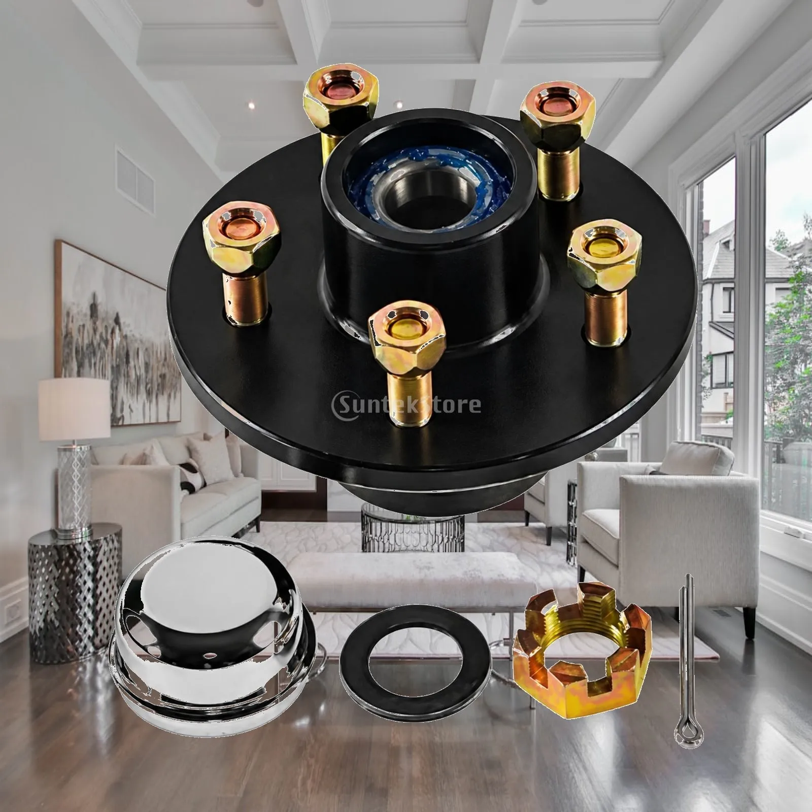 Carbon Steel Trailer Wheel Hub 3500 Lb Capacity 5 Lug Round Flange for RV and Cargo Trailer Use