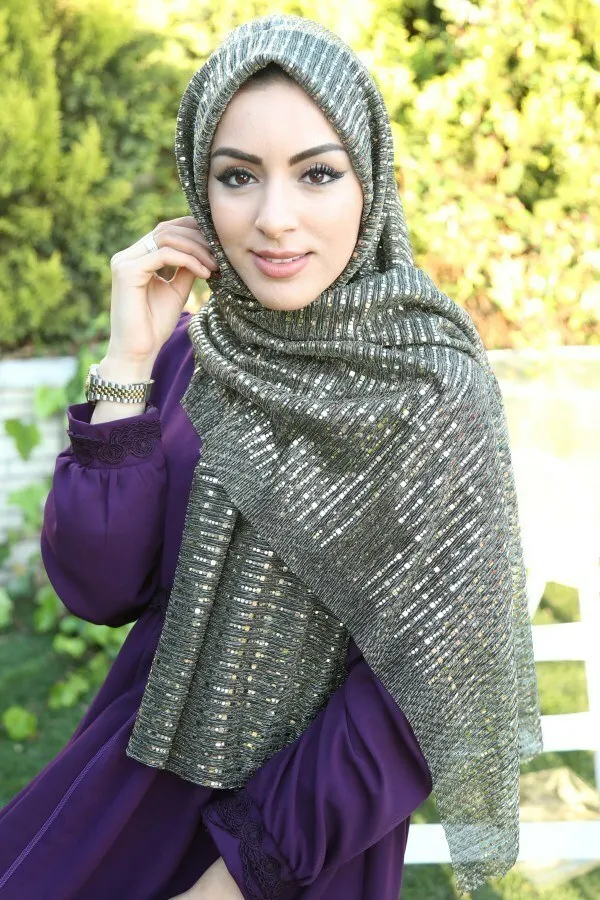 ASM scialle argentato con paillettes-inverno autunno 2021 donne musulmane Hijab foulard tacchino islamico