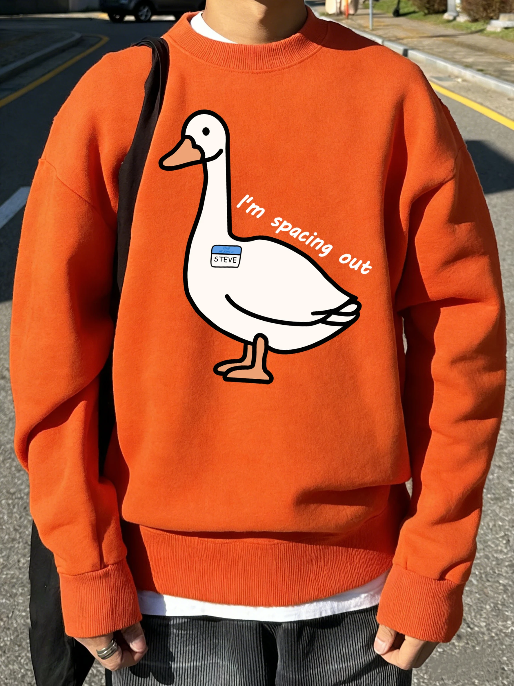 Goose Is Lost In Thought Male Retro Sweatshirt Street Fashion Long Sleeve Fleece Autumn Pullovers Unisex O-Neck Loose Clothing